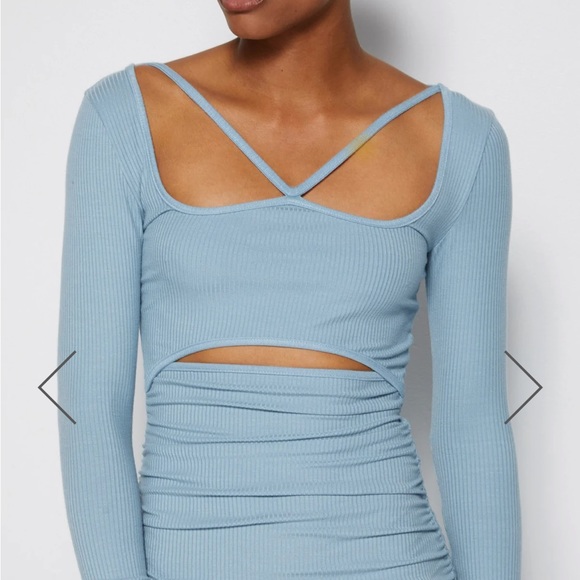 NWOT Jonathan Simkhai Maisha Shaping Rib Long Sleeve Cutout Midi Dress in Baltic - Picture 3 of 11